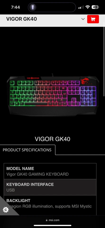 MSI Vigor GK40 Wired RGB Gaming Keyboard Tested Works - Image 3 of 3