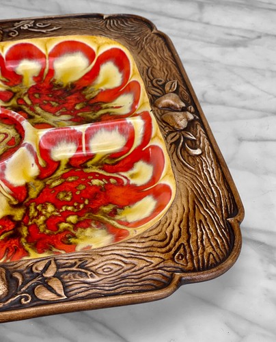 Mid-Century Tiki Jungle Treasure Craft Pottery Centerpiece Serving Bowl Platter - Picture 7 of 9