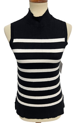Ellen Tracy Women's Sleeveless Black And White Striped Sweater Blouse Size XS