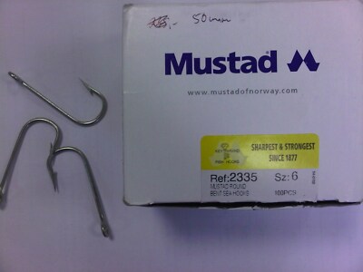 4 St. Angelhaken Hochseehaken mit Öse No. 6  50mm MUSTAD Norway
