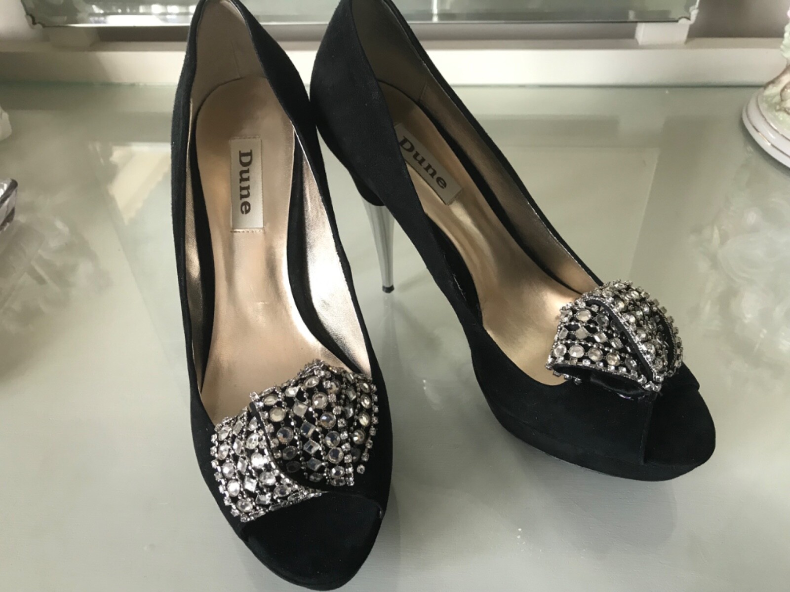 Dune Stiletto black suede shoes 6, 39 Jewelled eBay
