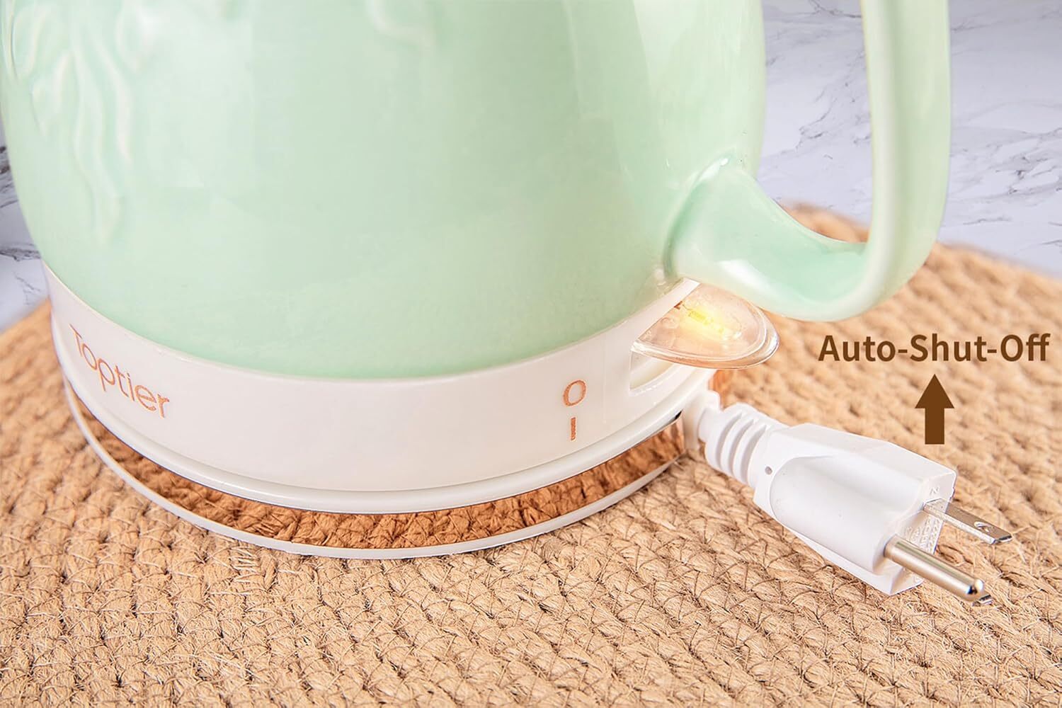 Electric Ceramic Tea Kettle, Boil Water  , Boil Dry Protection,1 L, Green Leaf