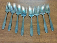 8 Antique Community Plate Oneida Grosvenor Salad Forks 6.25” 1921 MONOGRAMMED D