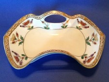 Nippon Noritake - Hand Painted Folded Bowl - Red Lotus And Gold - Vintage Japan