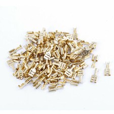 100 Pcs Speaker 6.4mm Female Spade Terminal Wire Connector Gold Tone