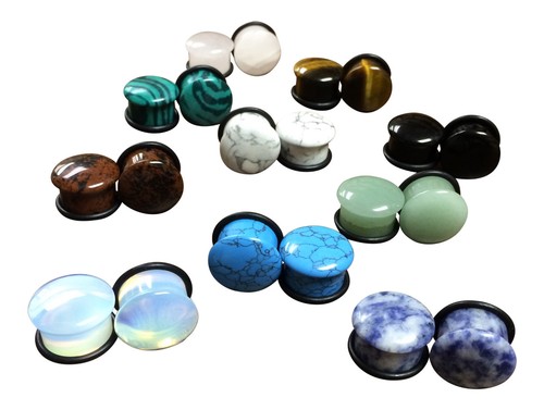 - ALL 10 PAIR - Stone Plugs Organic Single Flare Ear Gauges Body Jewelry (lot 1) - Picture 16 of 18