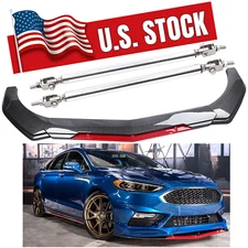 Front Bumper Lip Spoiler Splitter Body Kits Strut Rod Carbon For Ford Fusion