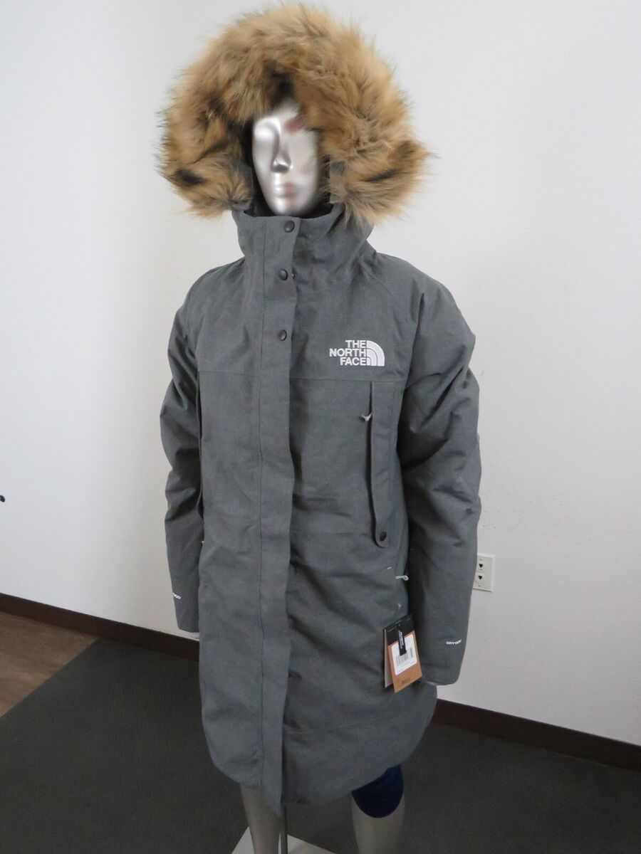 The North Face Women's Hyvent Waterproof Down Coat Hooded Fur Grey Sz small  . C - Coats & jackets