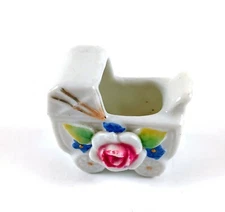 Occupied  Japan Planter Baby Buggy 1.75" Tall 2" Wide (small) Porcelain VTG