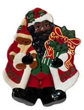 Vintage Dillard's Trimmings African American Santa Canapé Plate