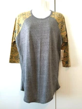 NEW WOMEN'S LULAROE RANDY SOLID GRAY  BODY GEOMETRIC PRINT 3/4 SLEEVE TOP SIZE M