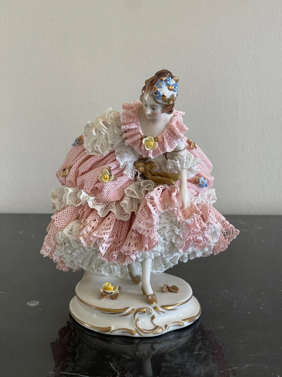 Antique Dresden Germany Volkstedt Mark Lace Porcelain Figurine | eBay