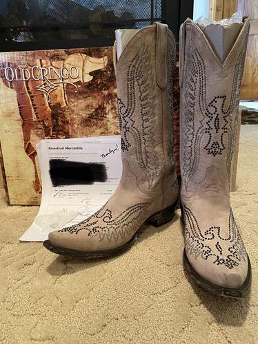 Old Gringo Swarovski Eagle Bone Boots Size 9.5 w/box, xtra crystals, receipt