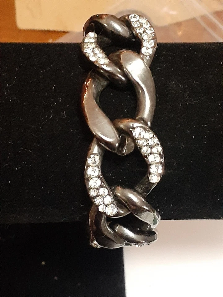 Pistola Metal Gris Grueso Eslabón Estrás Acento Pulsera Unisex Talla 8 Foto 4 de 4