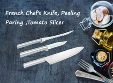 Rada 3pc Set French Chef knife, Peeling Paring and Tomato Slicer (Silver Handle)