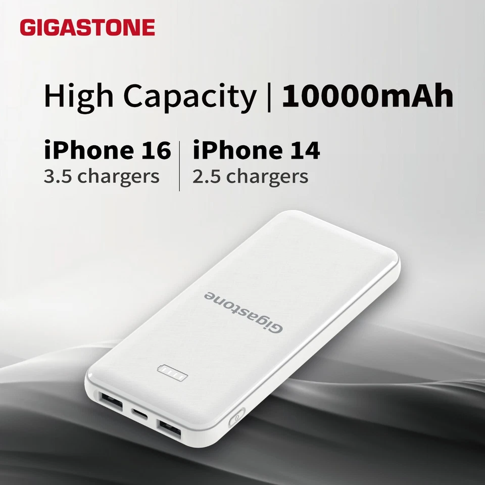 Gigastone двойной выход Powerbank 10,000 мАч зарядное устройство белый, быстрая зарядка - Изображение 3 из 4