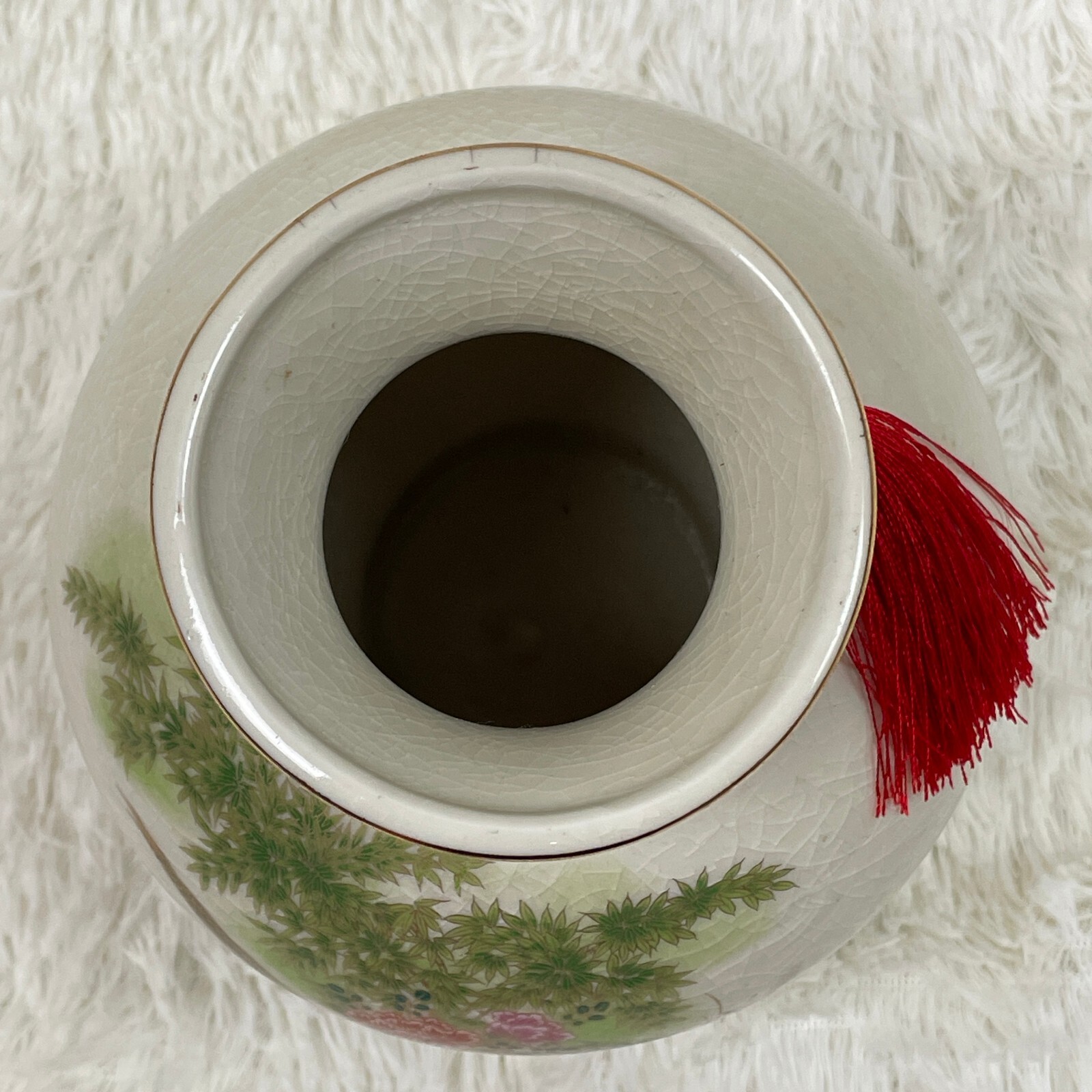 Vintage Satsuma Style Vase Birds Pheasant & Bamboo Floral Raised Gold Enamel