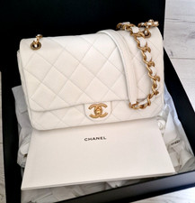 Chanel Classic Flap White Caviar Leather Shoulder Bags New With Receipt