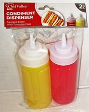 MUSTARD & KETCHUP CONDIMENT DISPENSER w/ Turntable Caps Holds 12 Oz.