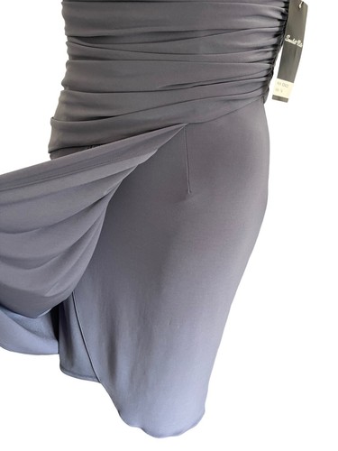 Scarlett Nite Grey Stretch Ruched Sleeveless Party Dress with Brooch Sz 14 New - Picture 7 of 12