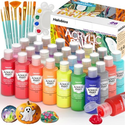 Acrylic Paint Set 28 Colors with 10 Brushes, Art Craft Paints for Artists Kid...