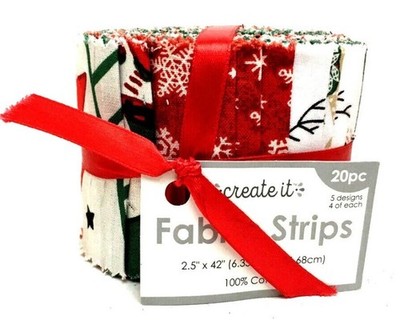 CREATE IT 20 Fabric Strips, Christmas Theme 5 Designs 4 Of Each (Gnome 1)