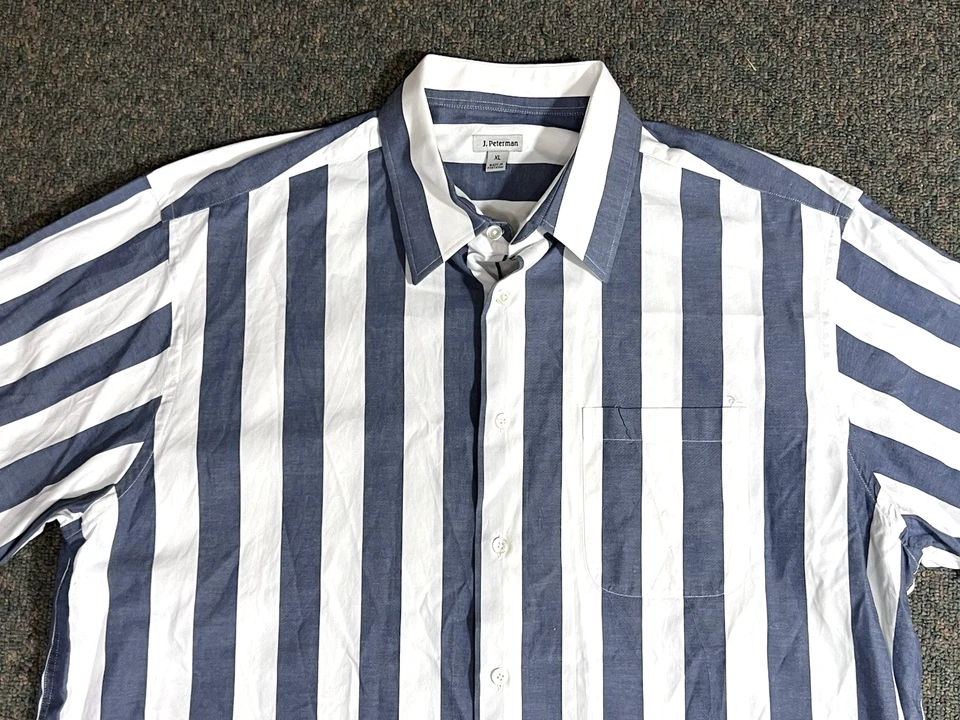 J. Peterman Button Up Shirt Men's Size XL Blue/White Striped Long Sleeve Cotton - Image 2 of 4