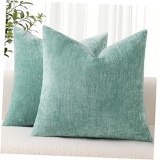 Chenille Throw Pillow Covers 18x18 Inch Set of 18" x 18" Pack of 2 Aqua Haze