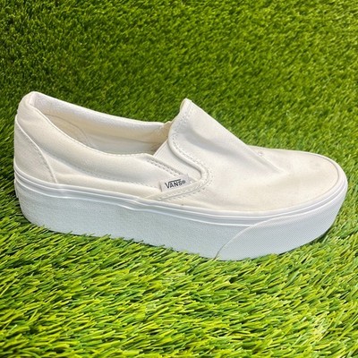 Vans Classic Slip-On Stackform Womens Size 8.5 Mens 7 White Skate Shoes Sneakers