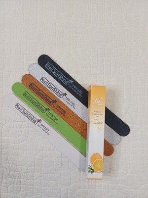 Set Of 6 Sun Shine 5 Pcs Double Sided Manic Nail File 80-320 Grit + 1 Orange Oil