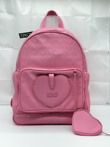 XOXO Women's Pink Leather Backpack With Pink Hearts Design/XOXO Logo - XOH493 - Picture 1 of 12