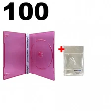 100 SLIM Clear Red Color Single DVD Cases 7MM & 100 OPP Bags