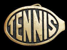 MI07160 VINTAGE 1970s  TENNS RACQUET HEAD  SOLID BRASS SPORTS BELT BUCKLE