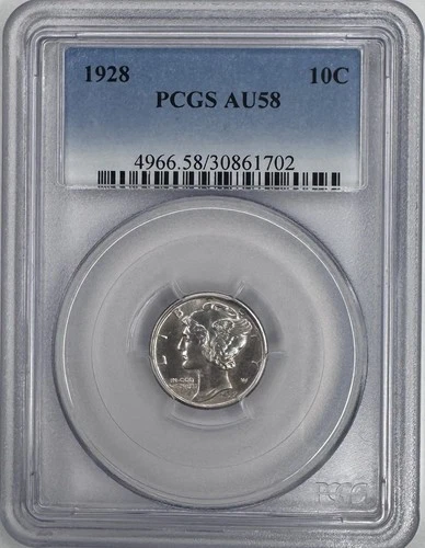 1928 mercury dime AU-58 PCGS