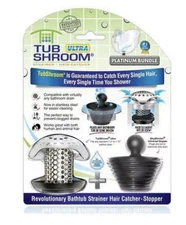TubShroom Ultra Platinum Bundle Stainless Steel Hair Catcher & StopShroom Plug