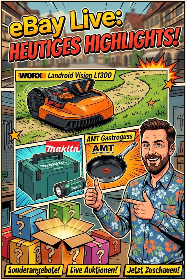 eBay Live: WORX Landroid, Makita, AMT Pfanne & Überraschungsboxen