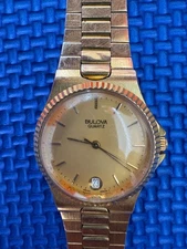 Bulova Quartz Swiss Gold Tone Date Expansion Band Men’s Watch Running Serviced