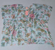 NWT! Sunflower Sheer Ponch Style Blouse Womens Size Free Size Blue Floral Print