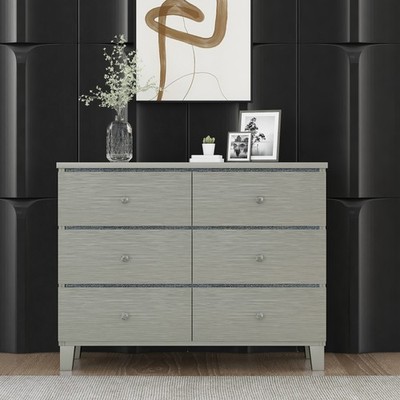 Champagne Silver Rubber Wood Dresser with 6 Drawers Metal Slides Crystal  Handle | eBay