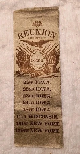 1888 Reunion GAR Grand Army of the Republic 22nd Iowa Association Ribbon