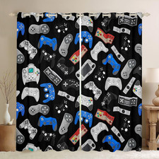 Gamer Curtains for Boys Room,Blue Black Video Gamer for Boys Kids Teen Bedroom W