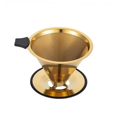Pour Over Coffee Dripper  Stainless Steel ReusablePour Over Drip Titanium Gold