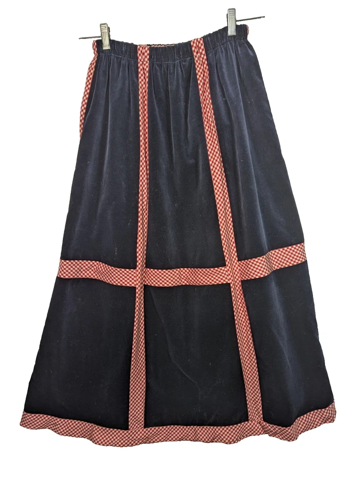 Vtg Chessa Davis Skirt 4 Prairie Blue Velvet  Red White Gingham Pink Underskirt - Image 2 of 4
