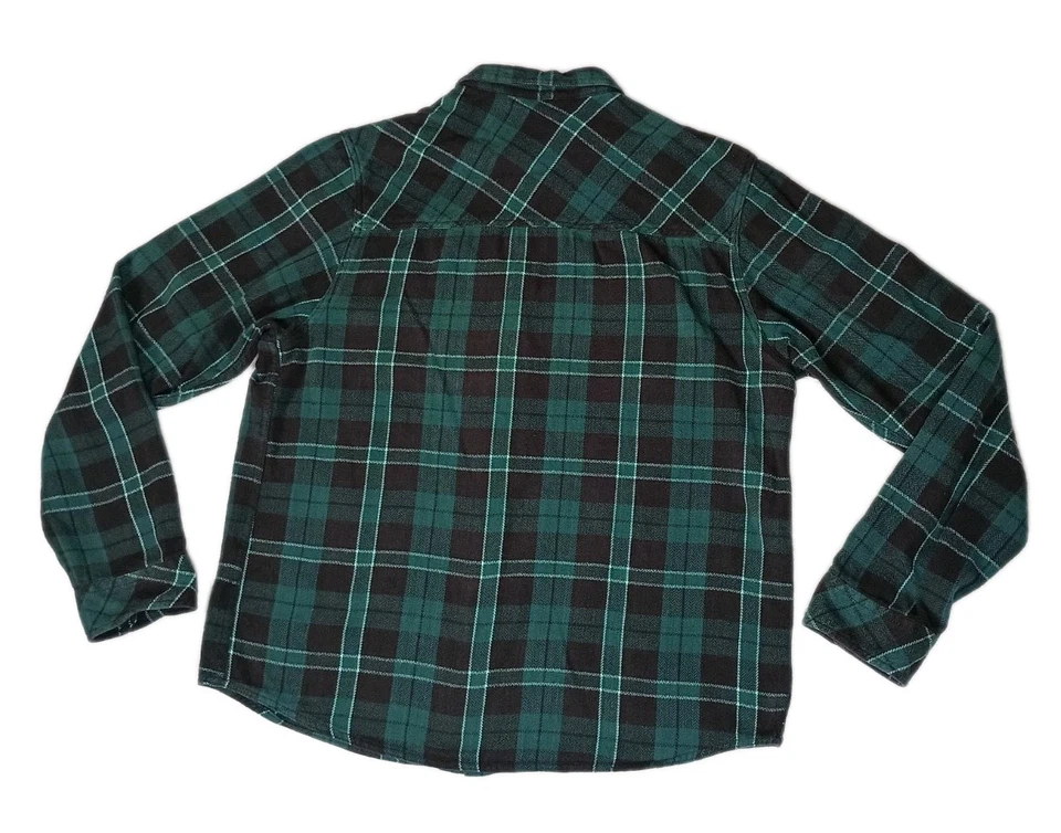 Kavu Big Joe 男式格子法兰绒长袖纽扣衬衫 M 码绿色黑色 — 第 3/4 张图片