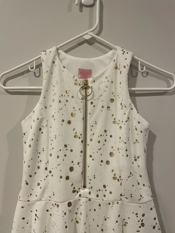 Vestido Zoe LTD Niña Oro Blanco Salpicaduras Pintura Alto Bajo Talla 8 Foto 3 de 4