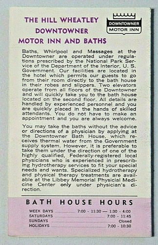 Hill Wheatley Downtowner Motor Inn and Baths Hot Springs Arkansas Rate Card 9965 - Bild 2 von 5