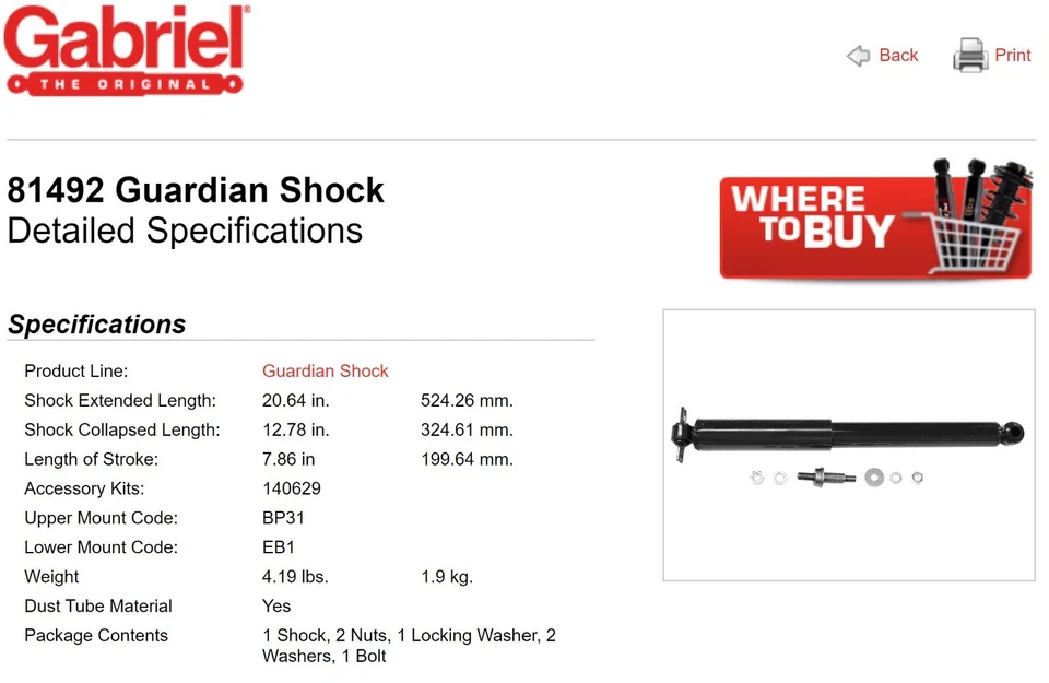 (2) 89214 81492 Gabriel Amortiguador Gas Buick Chevy GMC Oldsmobi Pontiac Trasero [D2FL] Foto 3 de 4