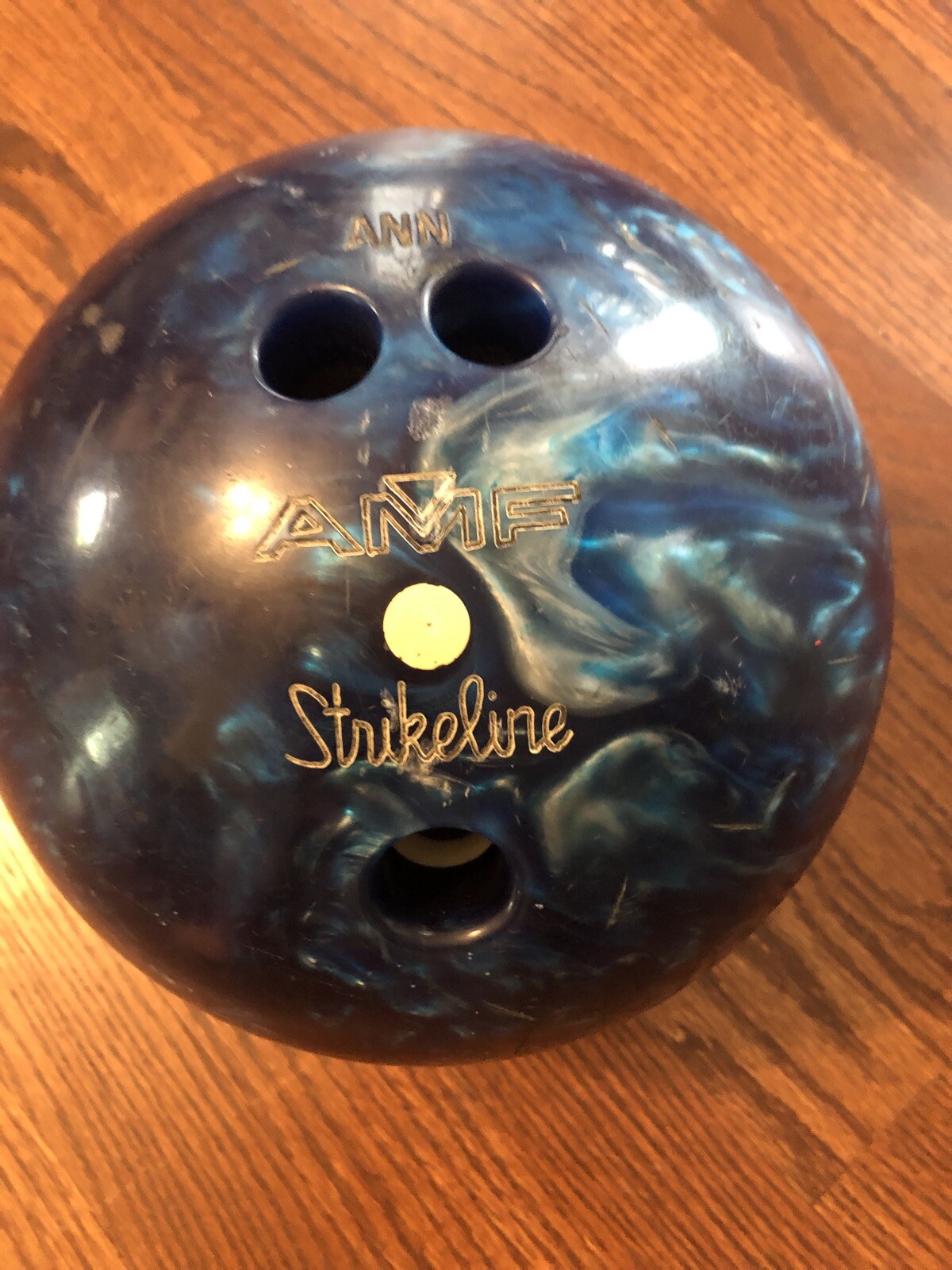 AMF Bowling Ball Strikeline USED14LB blue Personalized with name ANN