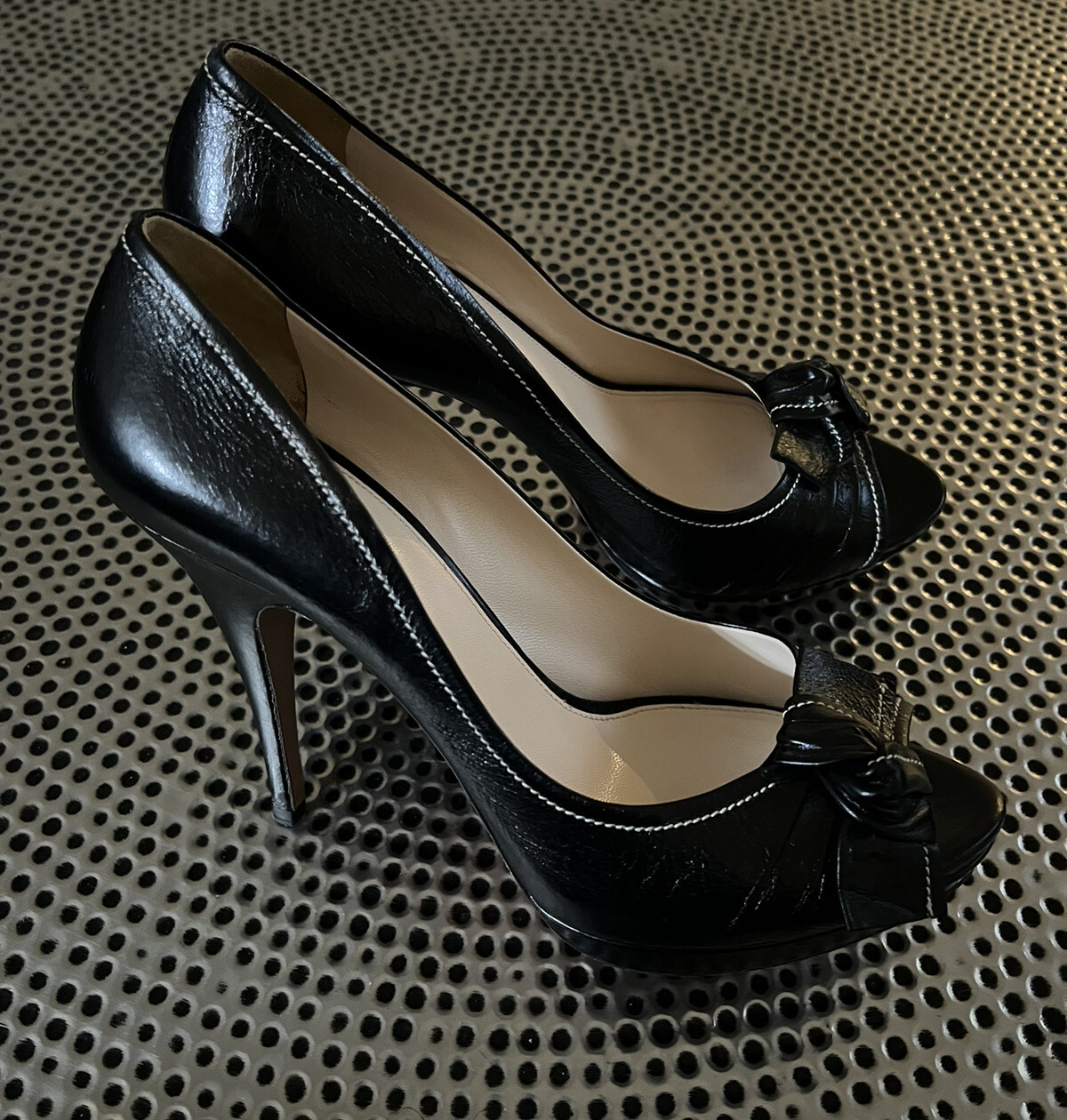 prada womans sz 41 black pump peep toe heels prada milano Auth stilettos  style | eBay