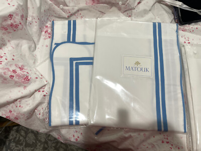 $675 Matouk Italy New 3pc Standard Shams River PERCALE 500TC Bright Sky LAST